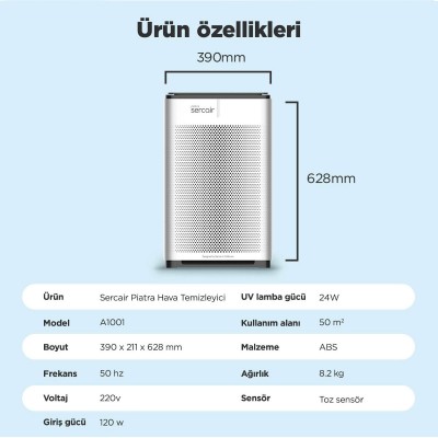 Akıllı UVC Hava Temizleme Cihazı Sercair Piatra